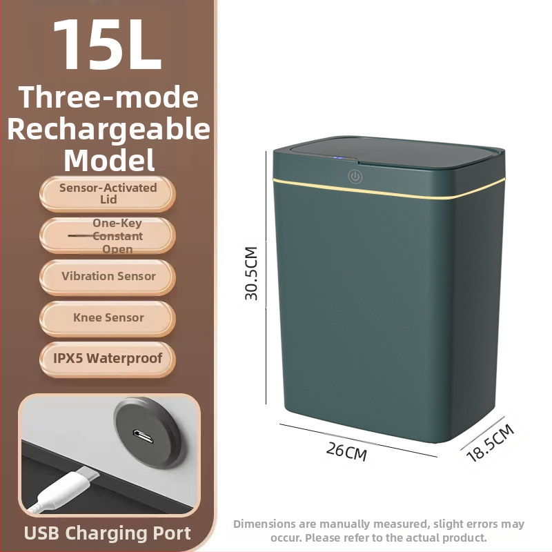Išmanioji šiukšliadėžė be prisilietimo su atviru dangčiu, automatiškai pakuojama išmanioji šiukšliadėžė vonios kambario tarpui