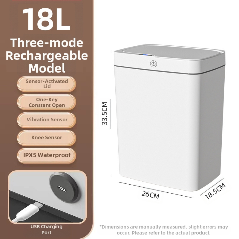 Išmanioji šiukšliadėžė be prisilietimo su atviru dangčiu, automatiškai pakuojama išmanioji šiukšliadėžė vonios kambario tarpui