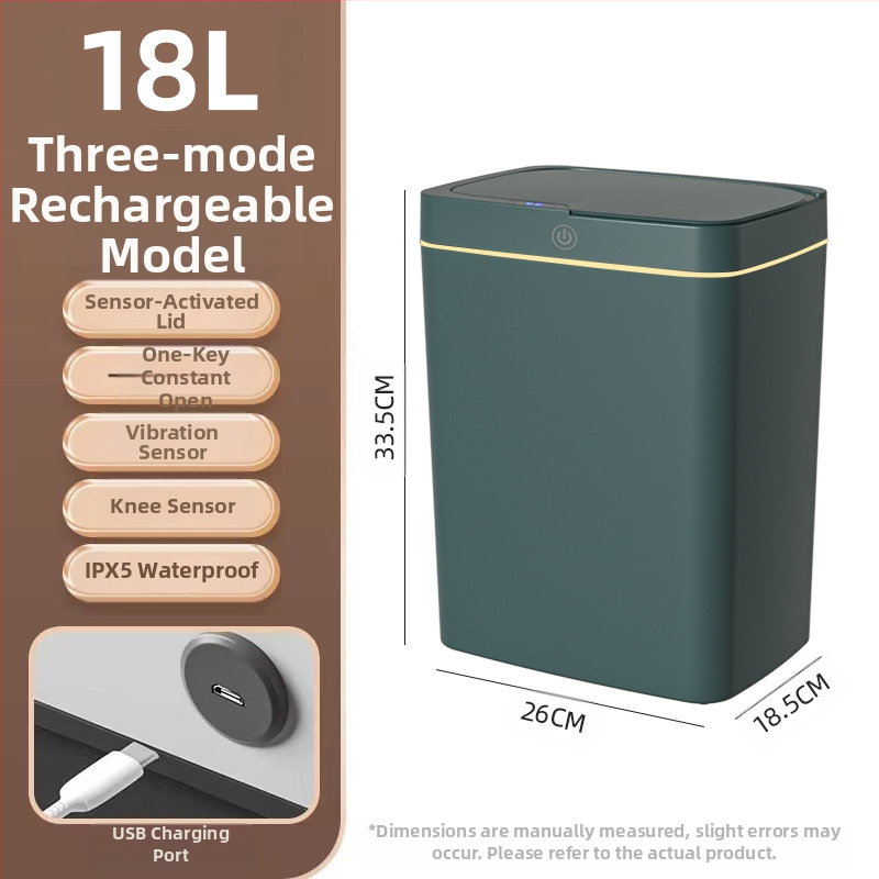 Išmanioji šiukšliadėžė be prisilietimo su atviru dangčiu, automatiškai pakuojama išmanioji šiukšliadėžė vonios kambario tarpui