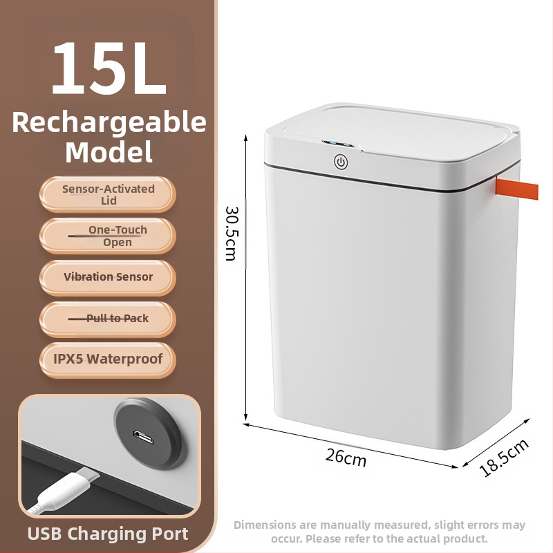 Išmanioji šiukšliadėžė be prisilietimo su atviru dangčiu, automatiškai pakuojama išmanioji šiukšliadėžė vonios kambario tarpui