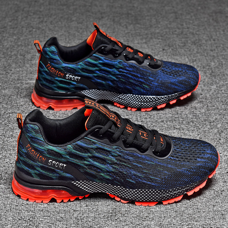 Väliskaubanduse pluss-suuruses meeste kingad kevadeks, uued lendava kootud kalasoomustega vabaaja trendikad õhkpadjaga reisikingad õuespordi jooksujalatsid meestele