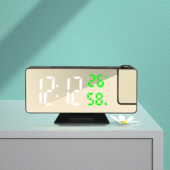 LED-digitaalse ekraaniga äratuskella edasilükkamise heleduse reguleerimise peegli vaigistamine punase joone projektsiooniga 3718 äratuskell peeglikell