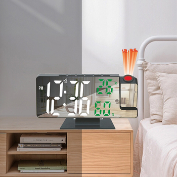 LED-digitaalse ekraaniga äratuskella edasilükkamise heleduse reguleerimise peegli vaigistamine punase joone projektsiooniga 3718 äratuskell peeglikell