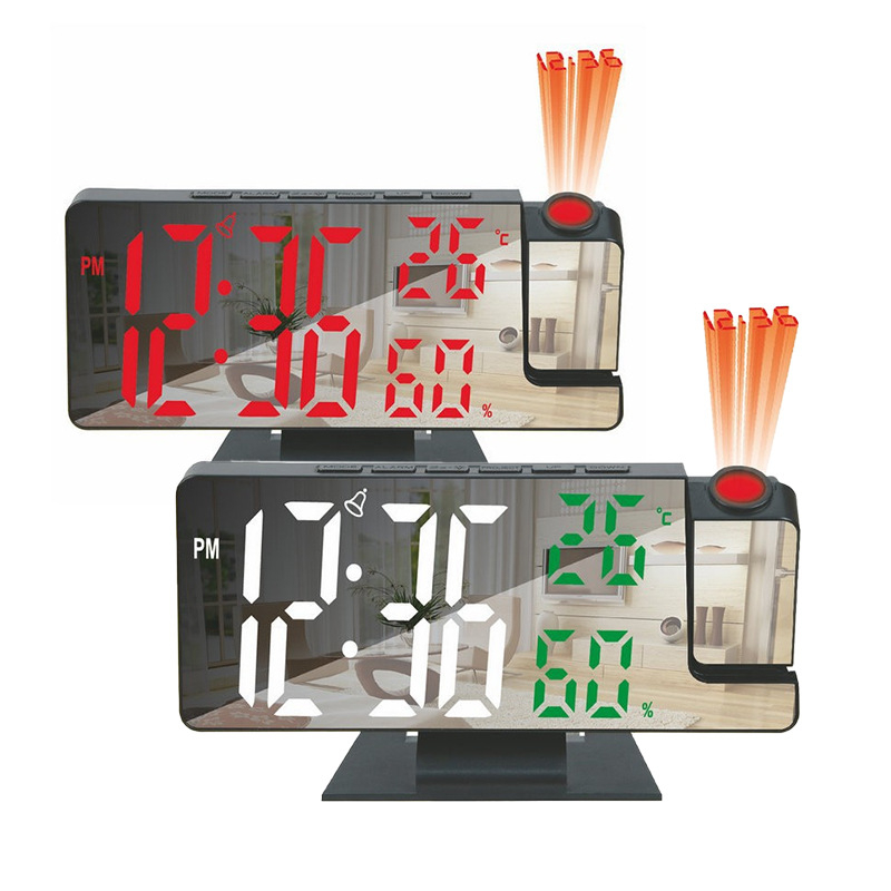 LED-digitaalse ekraaniga äratuskella edasilükkamise heleduse reguleerimise peegli vaigistamine punase joone projektsiooniga 3718 äratuskell peeglikell