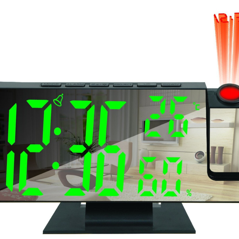 LED-digitaalse ekraaniga äratuskella edasilükkamise heleduse reguleerimise peegli vaigistamine punase joone projektsiooniga 3718 äratuskell peeglikell