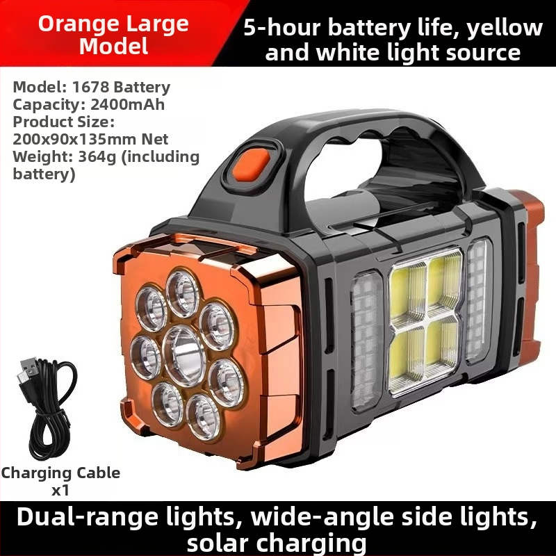 Uus päikeseenergial laetav multifunktsionaalne kaasaskantav lamp välistingimustes kasutatav tugev valgusvalgustus prožektor avariitöölamp taskulamp