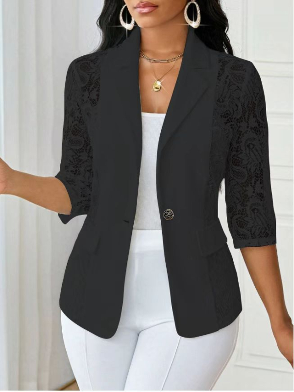 2025 Amazon európai és amerikai női nyári vékony, félig illesztett, csipkés, egygombos, kis öltönyfelső