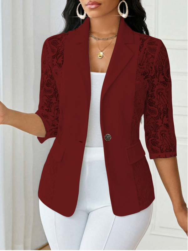 2025 Amazon európai és amerikai női nyári vékony, félig illesztett, csipkés, egygombos, kis öltönyfelső