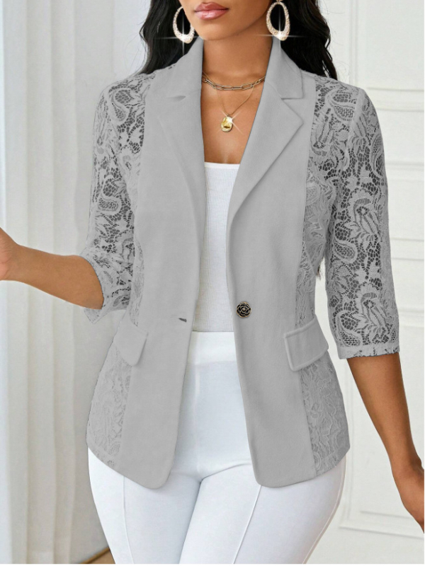 2025 Amazon európai és amerikai női nyári vékony, félig illesztett, csipkés, egygombos, kis öltönyfelső