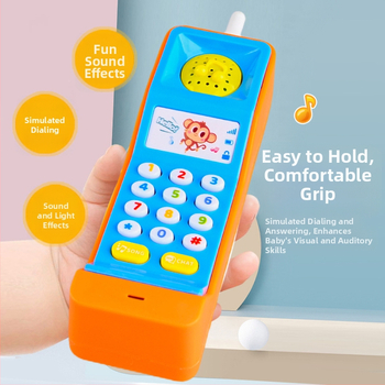 Симулация на играчка за мобилен телефон, детски аналогов телефонен звук и светлинна музика за момчета и момичета, образователен светещ модел играчка