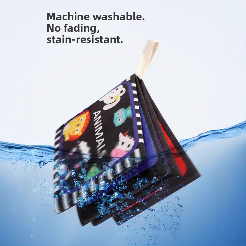 Бебешка книжка с длан, платнена, за новородено, черно-бяла карта, звукова хартия, тактилна книжка с когнитивни изображения на животни, книжка за ранно образование, която може да се пере и дъвче