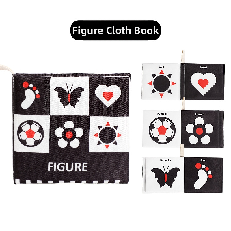 Kūdikio palmių audinio knyga naujagimiui, juodai balta kortelė, garso popierius, lytėjimo knyga, pažintinė gyvūnų ankstyvojo ugdymo knyga, plaunama ir kramtoma