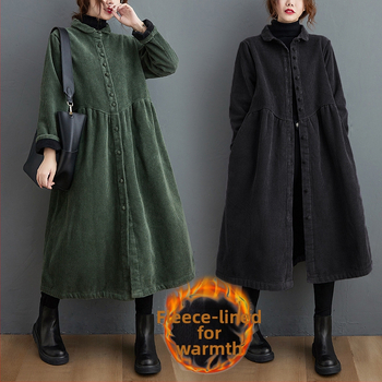 Tõeline pilt 2025. aasta talve uuest Korea stiilis lahtisest fliisvoodriga paksendatud velvetist pikkade varrukatega üherealisest trenšmantlist naistele