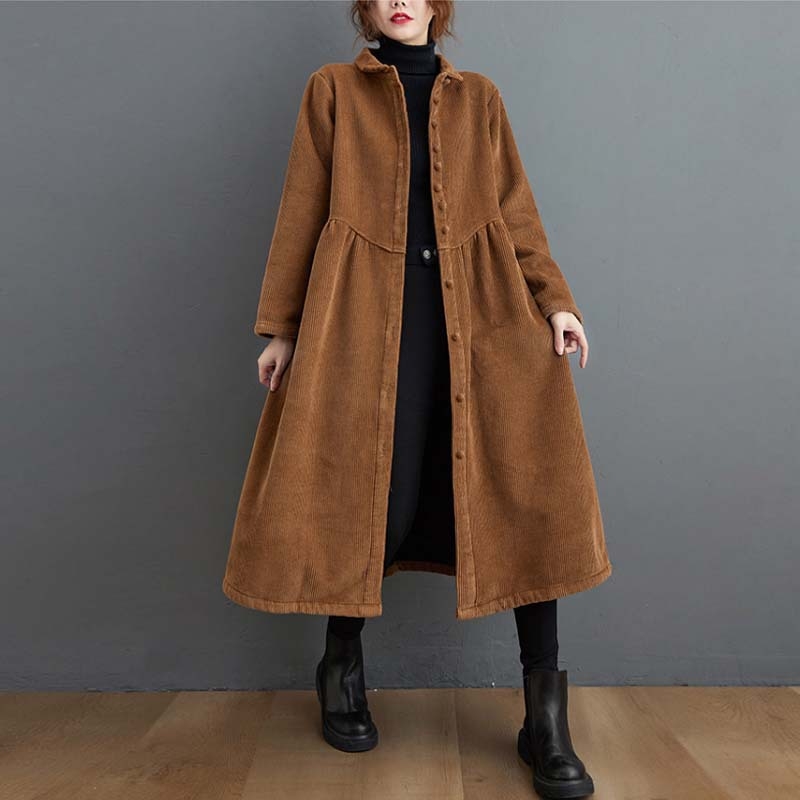 Tõeline pilt 2025. aasta talve uuest Korea stiilis lahtisest fliisvoodriga paksendatud velvetist pikkade varrukatega üherealisest trenšmantlist naistele