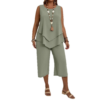 Ευρωπαϊκό και Αμερικανικό Ρούχο Διασυνοριακά Amazon Aliexpress Μεγάλο Μέγεθος Μονόχρωμο Αμάνικο Μπλούζα και Κοντό Παντελόνι Δύο Τεμαχίων Καλοκαιρινό Σετ