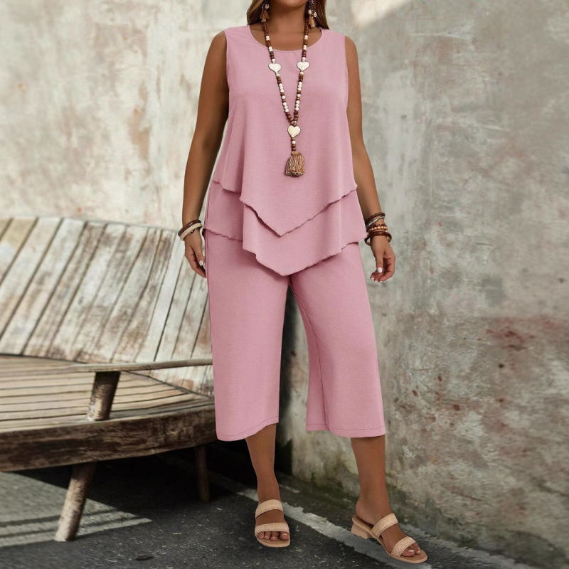 Euroopa ja Ameerika rõivaste piiriülene Amazon Aliexpressi suur suurus, ühevärviline varrukateta topp ja lühikesed püksid, kaheosaline suvekomplekt