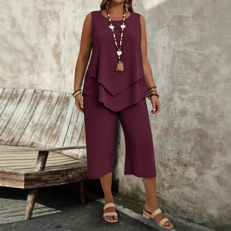 Euroopa ja Ameerika rõivaste piiriülene Amazon Aliexpressi suur suurus, ühevärviline varrukateta topp ja lühikesed püksid, kaheosaline suvekomplekt