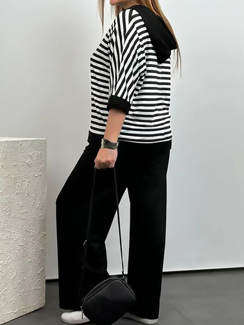 Euroopa ja Ameerika Amazoni sõltumatu jaama piiriülene dressipluus, lühikeste varrukatega, ühevärviline, kitsad sirged püksid, kaheosaline ülikond