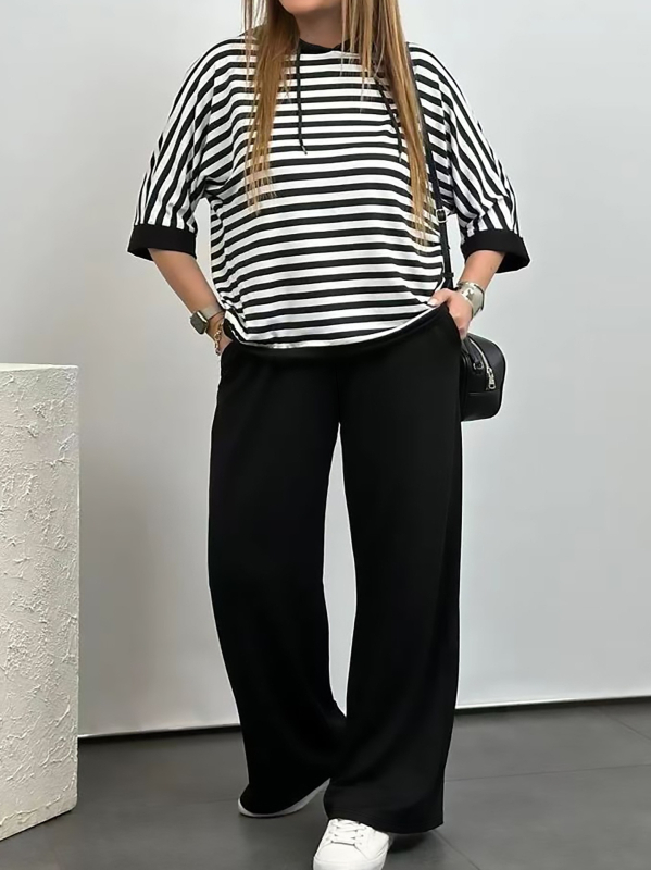 Euroopa ja Ameerika Amazoni sõltumatu jaama piiriülene dressipluus, lühikeste varrukatega, ühevärviline, kitsad sirged püksid, kaheosaline ülikond