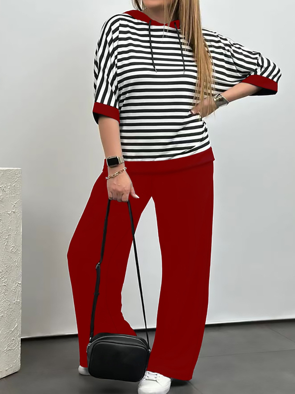 Euroopa ja Ameerika Amazoni sõltumatu jaama piiriülene dressipluus, lühikeste varrukatega, ühevärviline, kitsad sirged püksid, kaheosaline ülikond