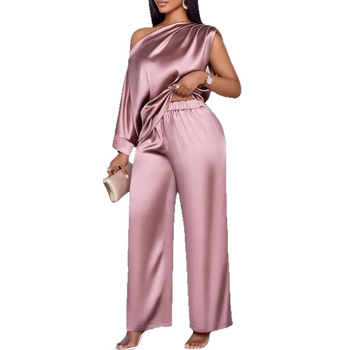 2025 Ευρωπαϊκό και Αμερικανικό Διασυνοριακό Ανεξάρτητο Σταθμό Καλοκαιρινό Γυναικείο Σατέν Κοστούμι με Κοντό Γιακά και Κοντό Μανίκι + Παντελόνι