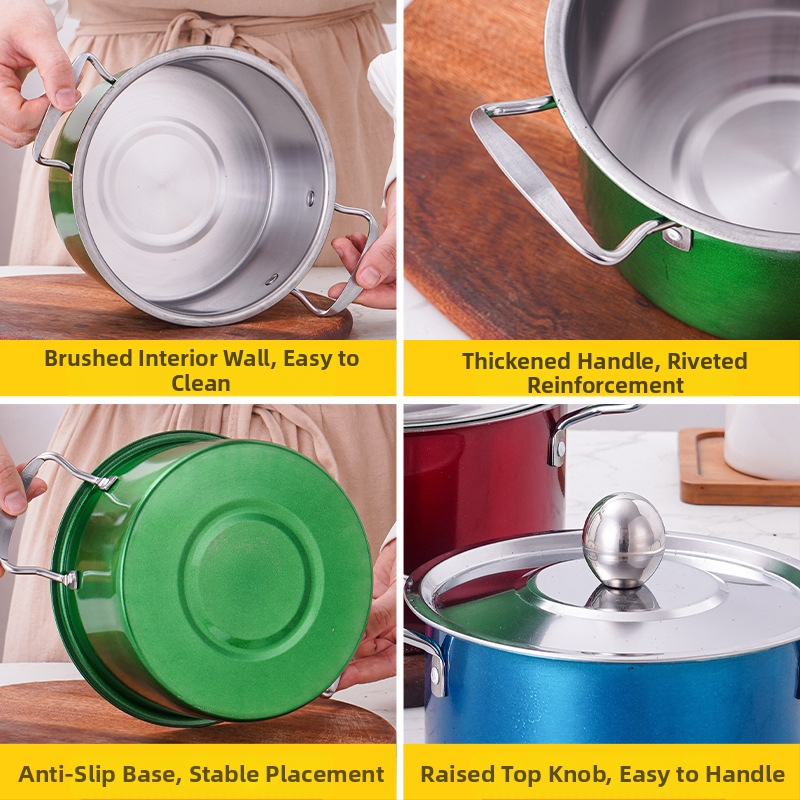 Комплект тенджери от неръждаема стомана за трансграничен монтаж, комплект тенджери от три части, комплект тенджери за бинаурална супа за подарък, комплект тенджери от шест части на едро