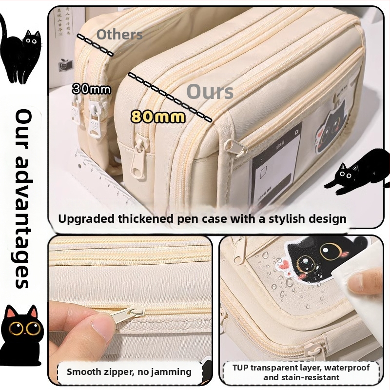 Deväťvrstvový veľkokapacitný kreatívny peračník s mačkou, študentský peračník, vysokohodnotný jednoduchý výklenok na písacie potreby, taška na papiernictvo