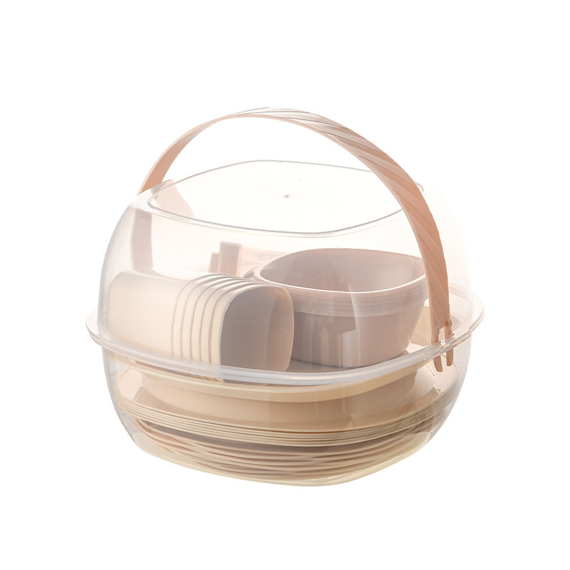 Комплект пластмасови прибори за хранене Amazon от 48 части за къмпинг на открито, специална чанта, чинии, прибори за хранене, вилици, лъжици и прибори за хранене