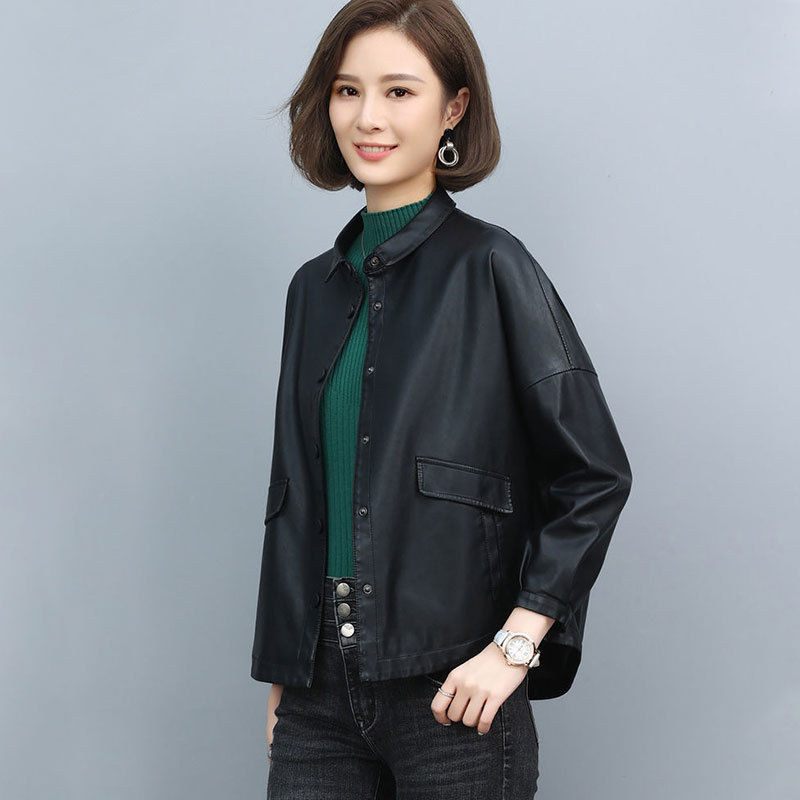 Haining nahkne naiste lühike jakk lahtine moodne Korea vabaaja suur suurus naiste nahktagi kevadeks ja sügiseks naisterõivad moodne emale