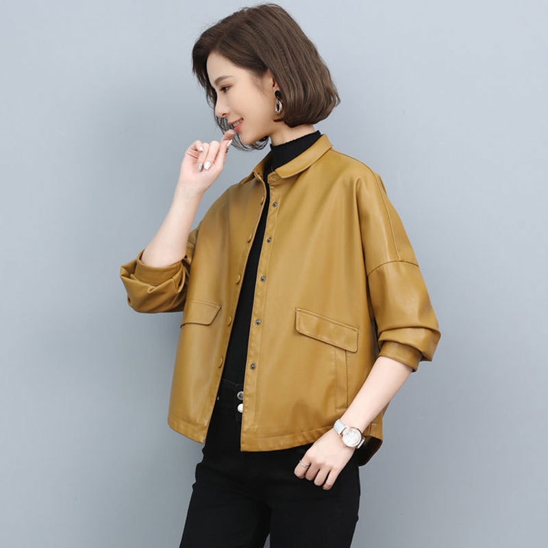 Haining nahkne naiste lühike jakk lahtine moodne Korea vabaaja suur suurus naiste nahktagi kevadeks ja sügiseks naisterõivad moodne emale