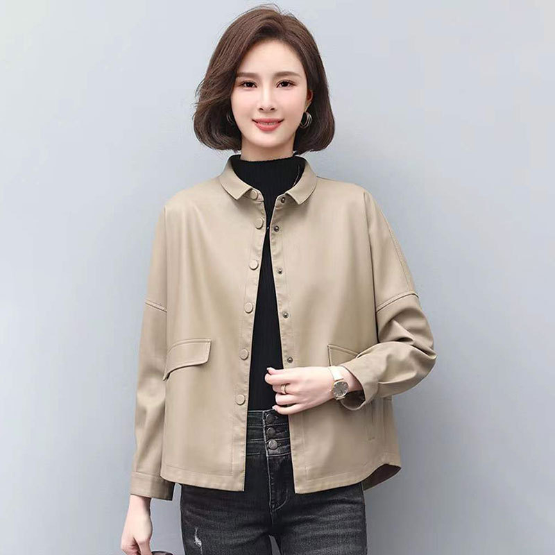 Haining nahkne naiste lühike jakk lahtine moodne Korea vabaaja suur suurus naiste nahktagi kevadeks ja sügiseks naisterõivad moodne emale