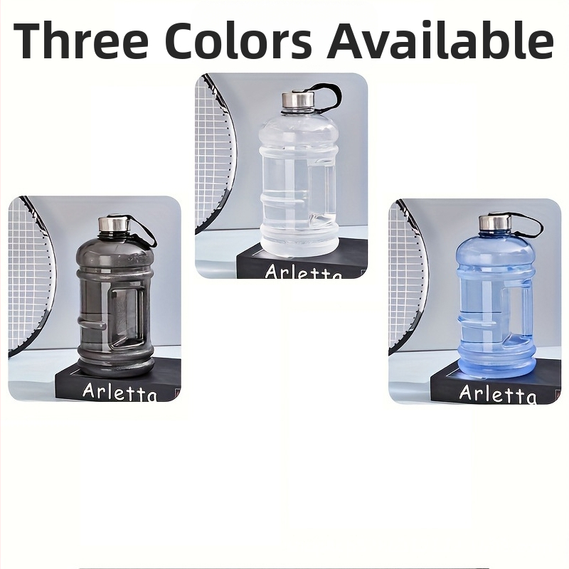 Черна пластмасова фитнес кана 2.2L/1L, преносима стоманена капачка, устойчива на падане, бутилка с голям капацитет, за употреба на открито