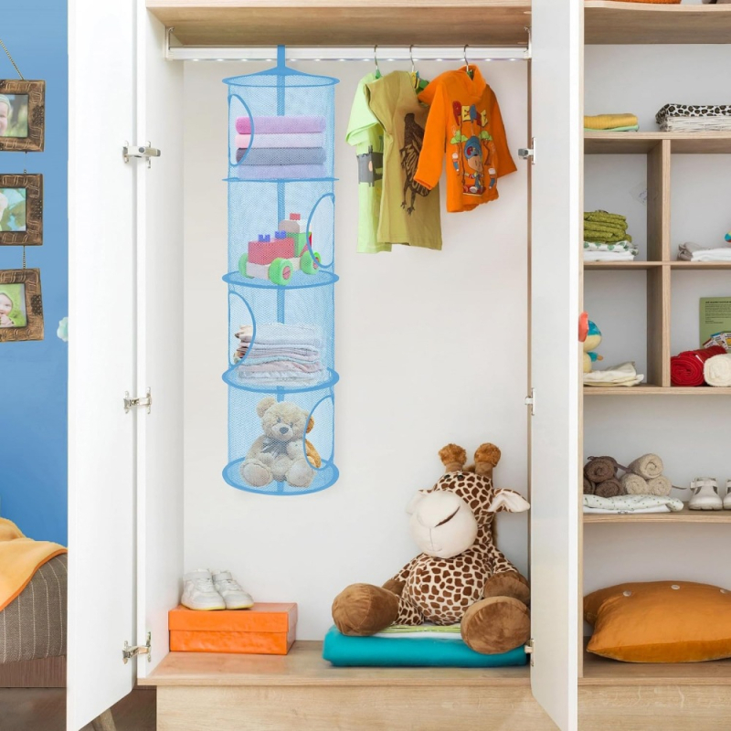 Piiriülene kokkupandav rippkorv hingav nelja sektsiooniga korv plush-mänguasjade hoiukorv riputatava puuri aluspesu kuivatuskorvi tootja