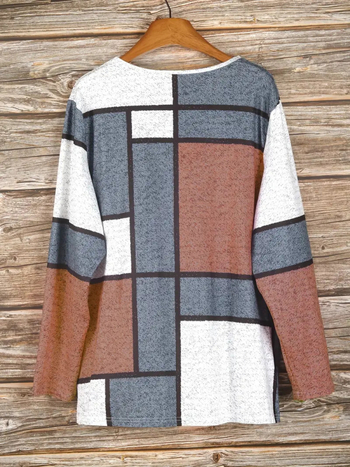 Διασυνοριακό 2024 Νέο Amazon European and American Fashion Casual Geometric Ethnic Μακρυμάνικο T-shirt με γιακά κήπου και χαλαρό γιακά