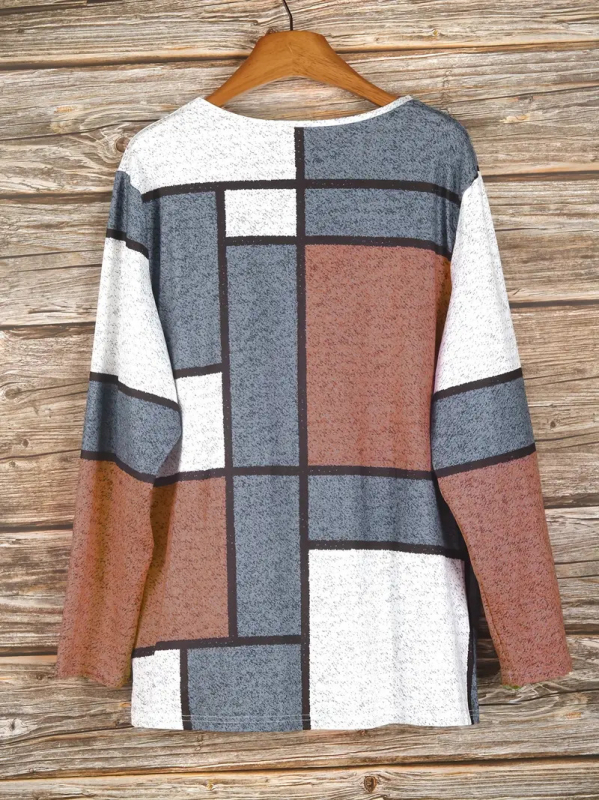 Piiriülene 2024. aasta uus Amazoni Euroopa ja Ameerika moe vabaaja geomeetrilise etnilise pikkade varrukatega aiakraega lahtine T-särk