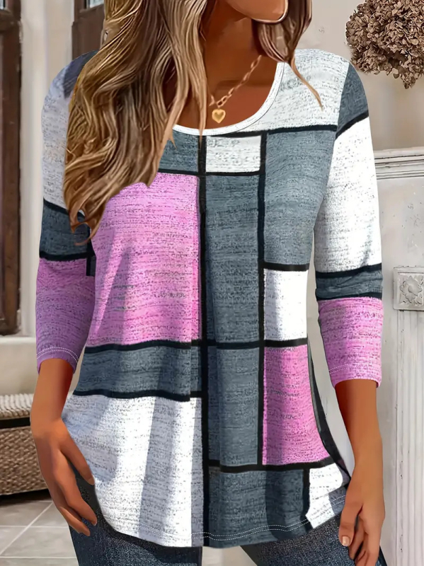 Piiriülene 2024. aasta uus Amazoni Euroopa ja Ameerika moe vabaaja geomeetrilise etnilise pikkade varrukatega aiakraega lahtine T-särk