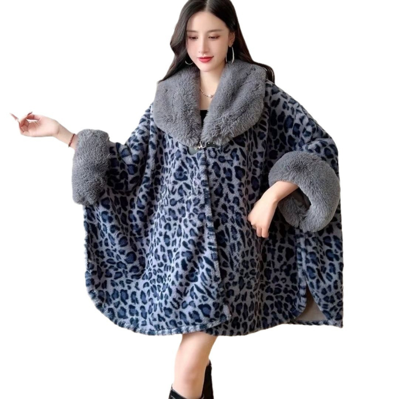 Șal din blană de iepure Rex Faux de toamnă și iarnă pentru femei, palton din bumbac îngroșat, cu imprimeu leopard de vacă, stil zebră, bumbac