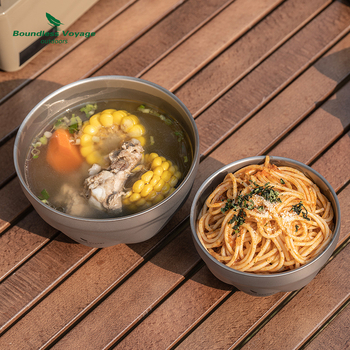 Biwei puhtast titaanist kahekihiline riisikauss, supikauss, salat, kaerahelbe-jogurtikauss, õues kasutamiseks, telkimiseks, koduseks kasutamiseks, ülikerge titaankauss