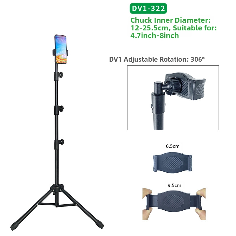 Hulgimüük tahvelarvuti alus põrandale 12-tolline must statiivialus sissetõmmatav 1,6 m laisk mobiiltelefoni alus kohaletoimetamiseks