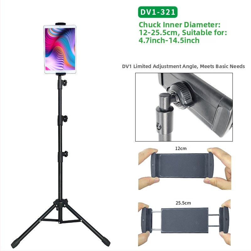 Hulgimüük tahvelarvuti alus põrandale 12-tolline must statiivialus sissetõmmatav 1,6 m laisk mobiiltelefoni alus kohaletoimetamiseks