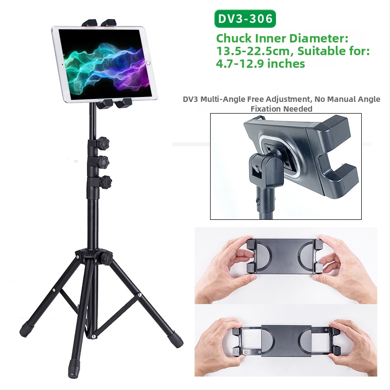 Hulgimüük tahvelarvuti alus põrandale 12-tolline must statiivialus sissetõmmatav 1,6 m laisk mobiiltelefoni alus kohaletoimetamiseks