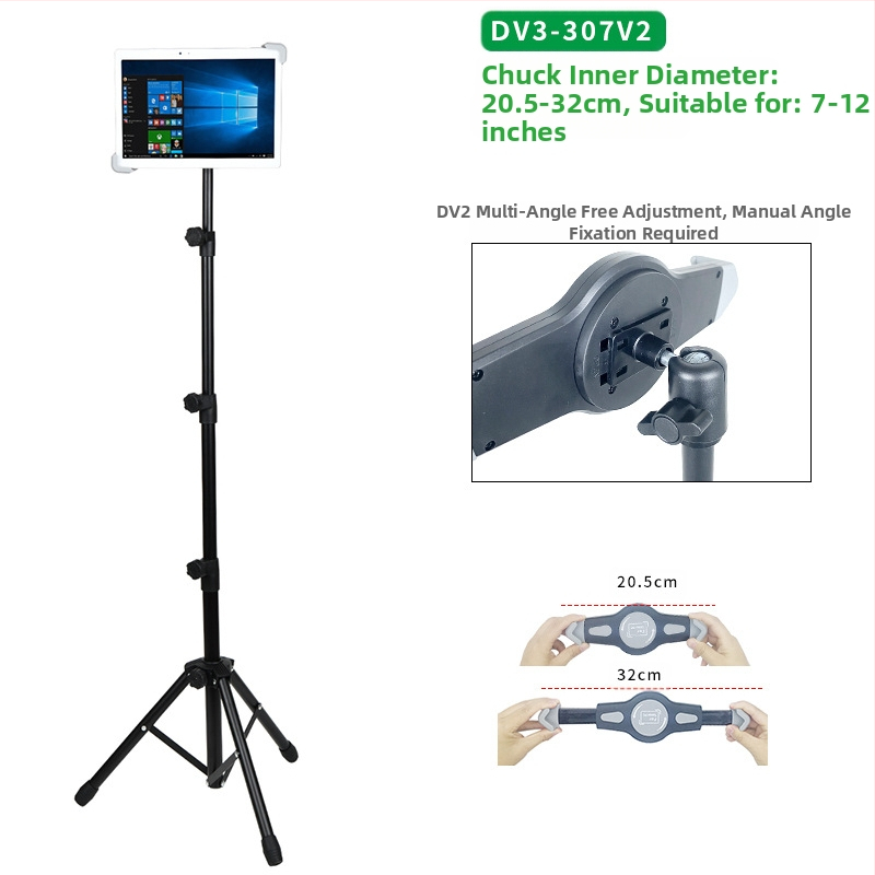 Hulgimüük tahvelarvuti alus põrandale 12-tolline must statiivialus sissetõmmatav 1,6 m laisk mobiiltelefoni alus kohaletoimetamiseks