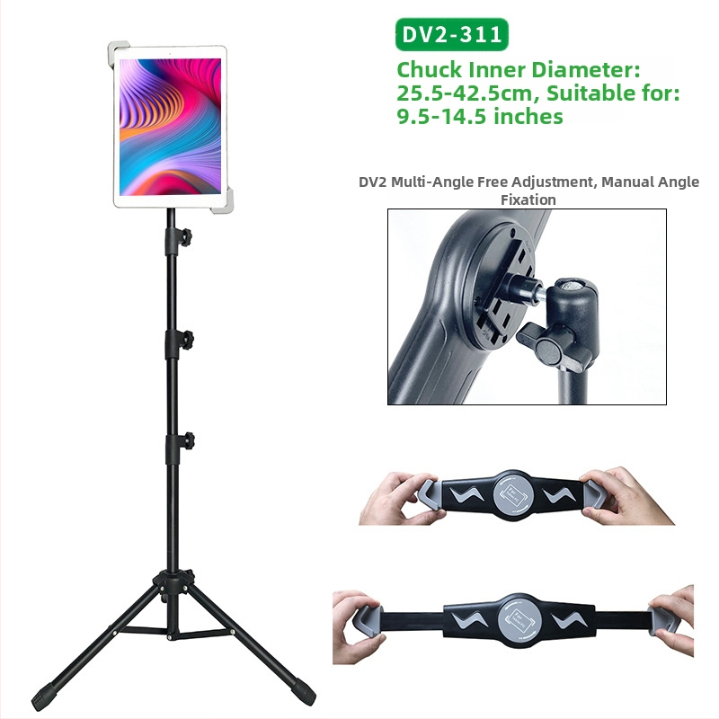 Hulgimüük tahvelarvuti alus põrandale 12-tolline must statiivialus sissetõmmatav 1,6 m laisk mobiiltelefoni alus kohaletoimetamiseks