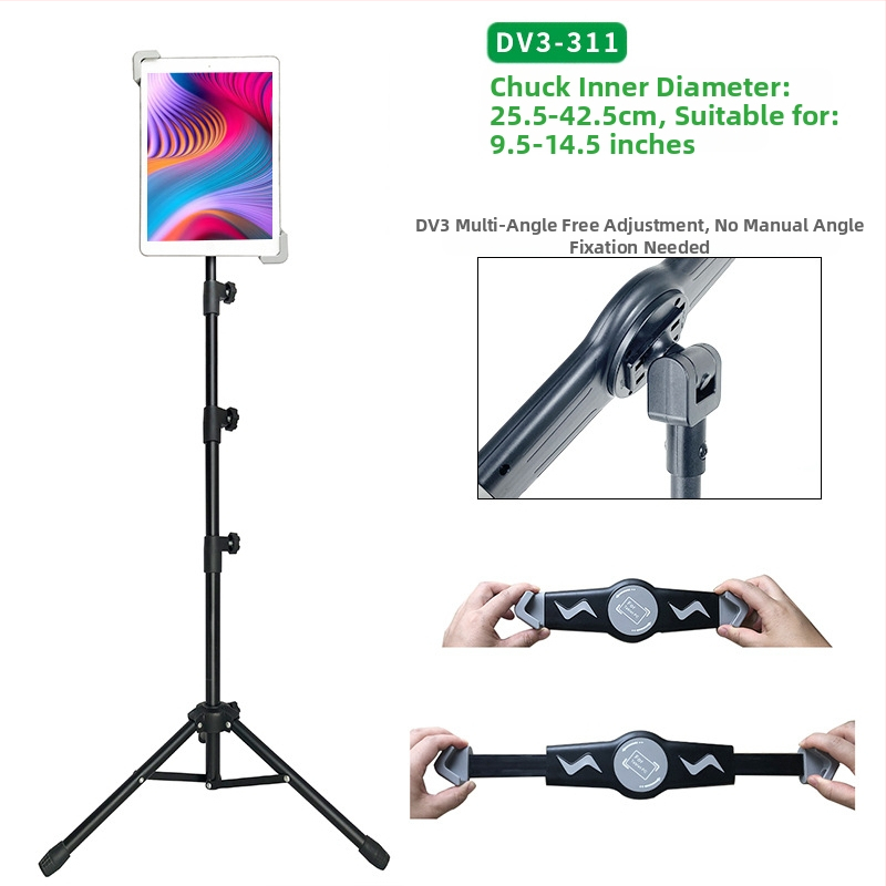 Hulgimüük tahvelarvuti alus põrandale 12-tolline must statiivialus sissetõmmatav 1,6 m laisk mobiiltelefoni alus kohaletoimetamiseks