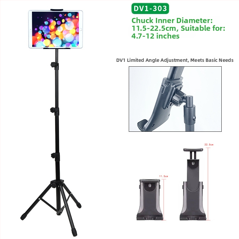 Hulgimüük tahvelarvuti alus põrandale 12-tolline must statiivialus sissetõmmatav 1,6 m laisk mobiiltelefoni alus kohaletoimetamiseks