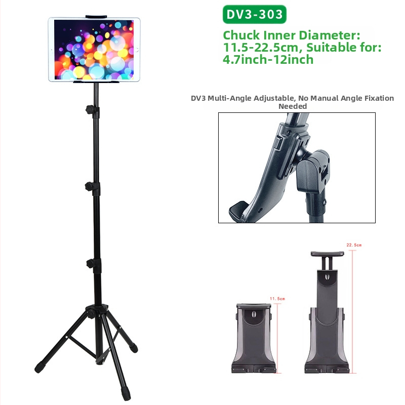 Hulgimüük tahvelarvuti alus põrandale 12-tolline must statiivialus sissetõmmatav 1,6 m laisk mobiiltelefoni alus kohaletoimetamiseks