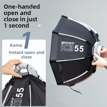 Triopo K3 külgmise tiivaga kaheksanurkne pehme kast, kiire paigaldus, kiirvabastusega baorongi suu, kaamerale kinnitatav välklamp, kaasaskantav pehme valguskate