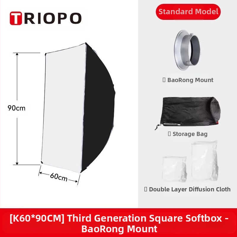Triopo K3 külgmise tiivaga kaheksanurkne pehme kast, kiire paigaldus, kiirvabastusega baorongi suu, kaamerale kinnitatav välklamp, kaasaskantav pehme valguskate