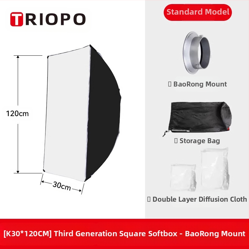 Triopo K3 külgmise tiivaga kaheksanurkne pehme kast, kiire paigaldus, kiirvabastusega baorongi suu, kaamerale kinnitatav välklamp, kaasaskantav pehme valguskate