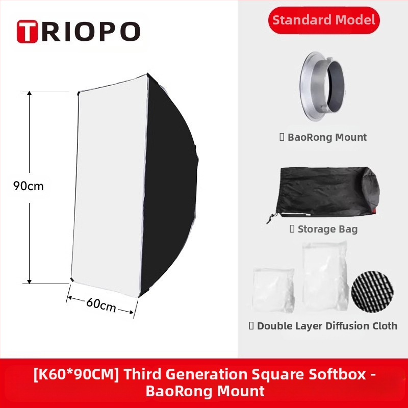 Triopo K3 külgmise tiivaga kaheksanurkne pehme kast, kiire paigaldus, kiirvabastusega baorongi suu, kaamerale kinnitatav välklamp, kaasaskantav pehme valguskate